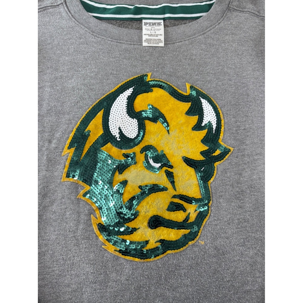 Pink VS NDSU Bison Sequin Sweatshirt Gray Large North Dakota State - Picture 4 of 8